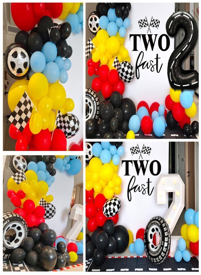 HEPAPATE Race Car Birthday Party Balloons Arch Kit,179pcs Race Car Party Decorations Red yellow black and blue & Checkered Flag & Wheels Foil Balloon for Boys Racing car Theme Two Fast Party Supplies - Image 5